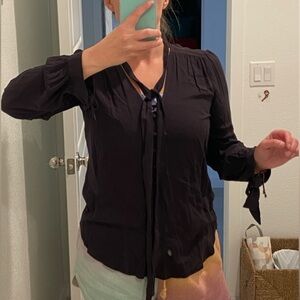 PAIGE Black 3/4 Sleeve Tie Front Blouse